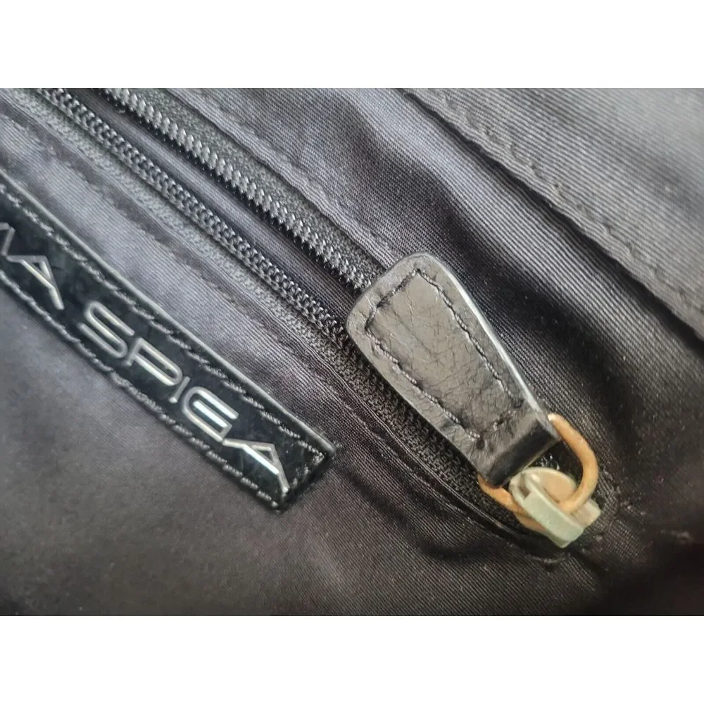 90s Y2K Via Spiga Black Shoulder Crossbody Bag Purse Leather‎ Chain Goth Grunge